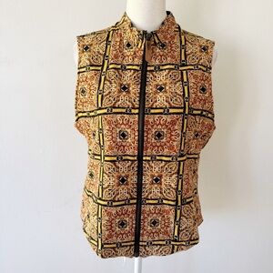 Vintage Women Quilted Equestrian Zip Up Vest Small Old Money Artsy Whimsical